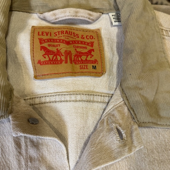 Levis Premium Stock Trucker Jacket Mens Small Khaki Corduroy Collar Cotton Blend - Picture 3 of 15